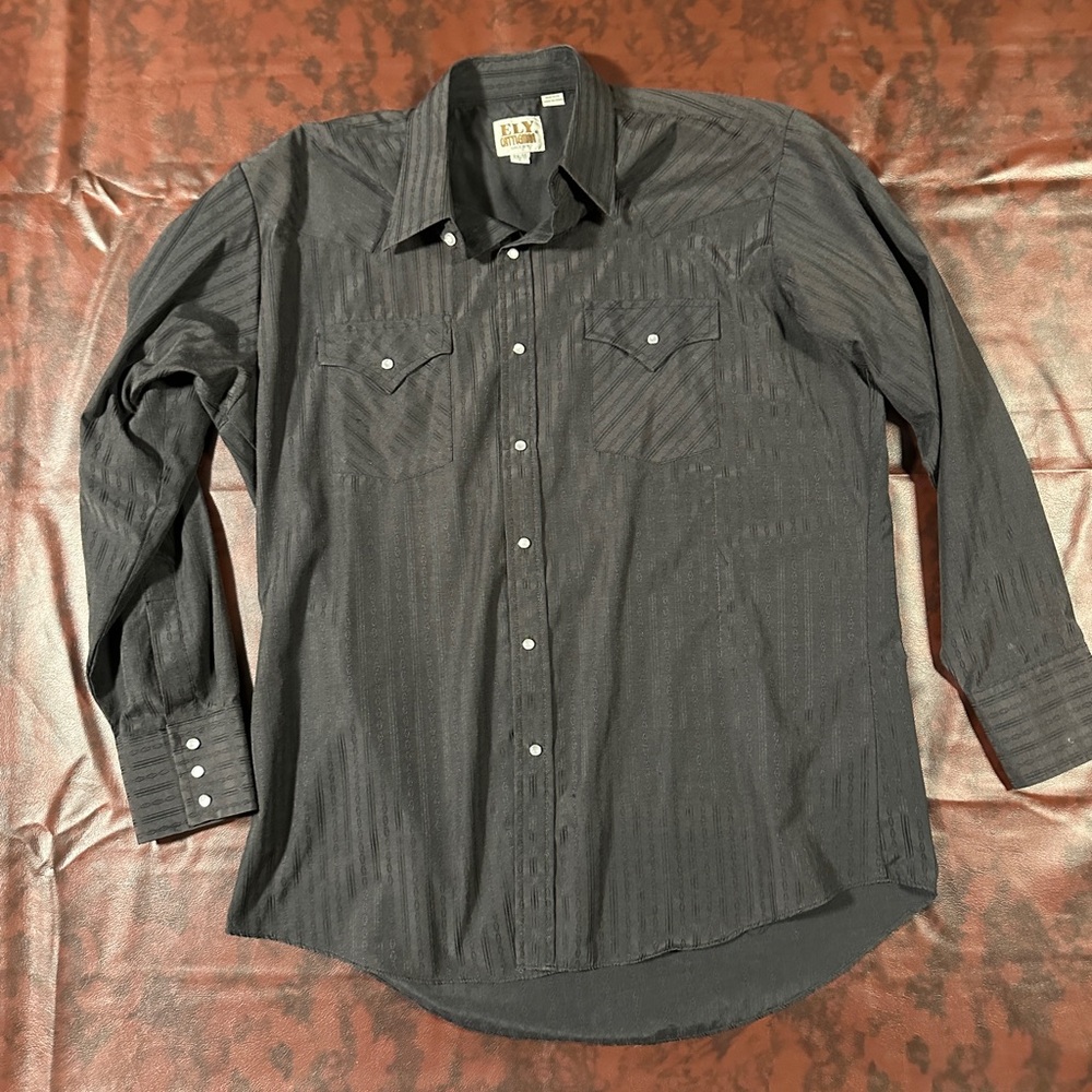 Vintage Ely Cattleman Black Pearl Snap Western Shirt 16.5/34 Large